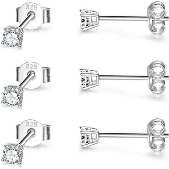 Sterling Silver Stud Earrings Set Tiny Ball CZ Pearl Cartilage Tragus Jewelry - Picture 1 of 7